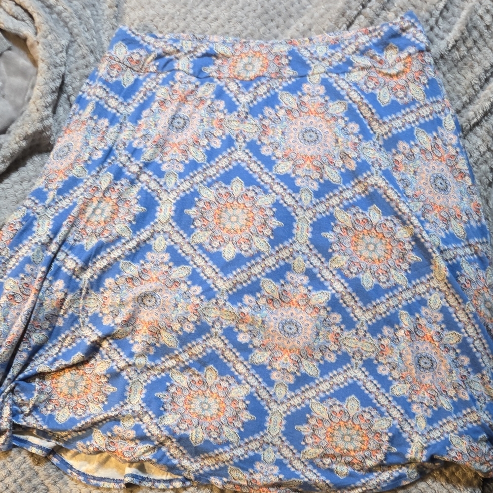 Renee C. Blue and Orange Patterned Skater Skirt